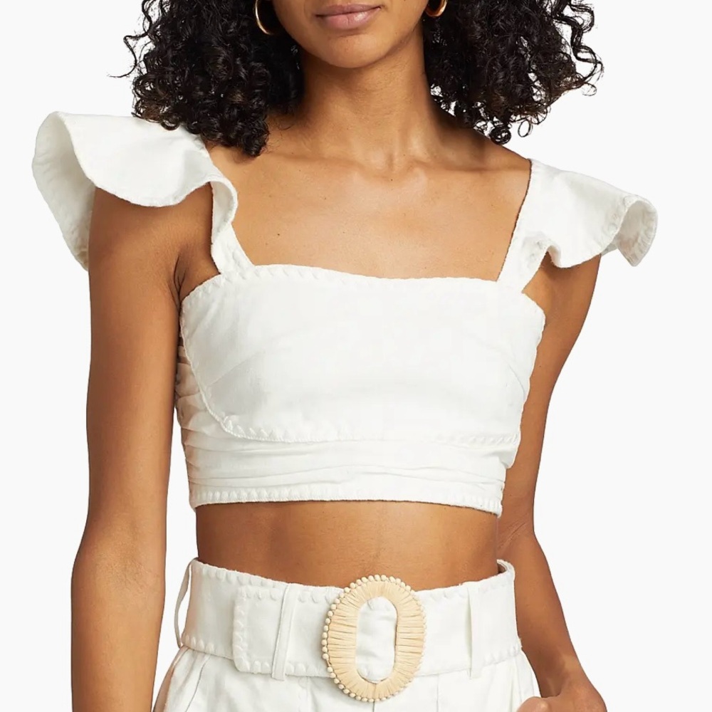 Amur white zip flutter sleeve crop top size 10 NWT
